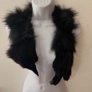Vintage Black Double Fox Fur Collar Wrap, Scarf, Stole Boa 3' Foot Long 3"wide